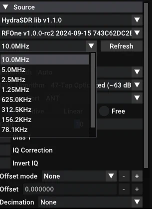 SDR   with HydraSDR lib v1.1.0 new virtual sample rates from 10 MHz down to 39.1 kHz via accelerated DDC decimation, with selectable High Definition mode for superior signal quality