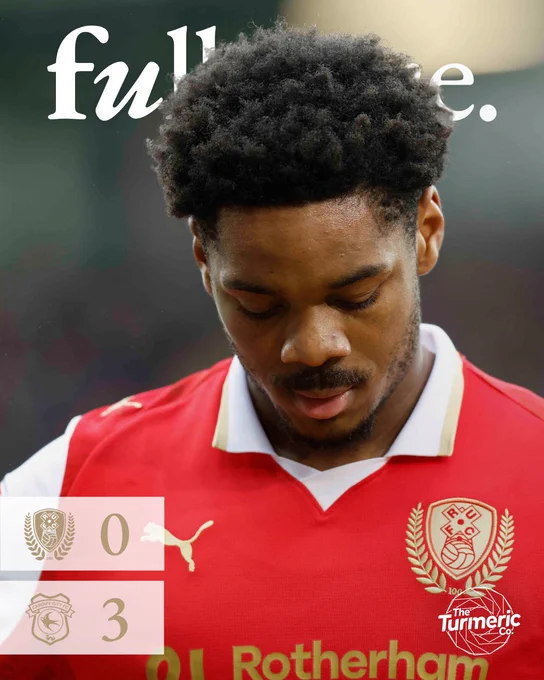 Full-time. Rotherham United 0, Cardiff City 3.