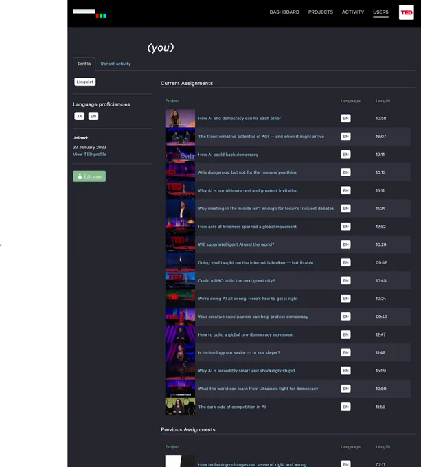 The 15 talks that have been translated are listed. Additional 2 talks in queue to translate are also included in the list. The total talks listed come to 17 talks.
The list also includes one of the "10 essential TED Talks of 2025" (https://www.ted.com/playlists/891/10_essential_ted_talks_of_2025) given by Tristan Harris.