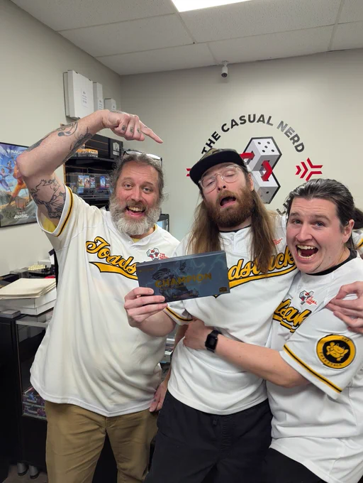 Joey, Jackson, and Levi of the ToadStack celebrating Jackson's RCQ win at The Casual Nerd