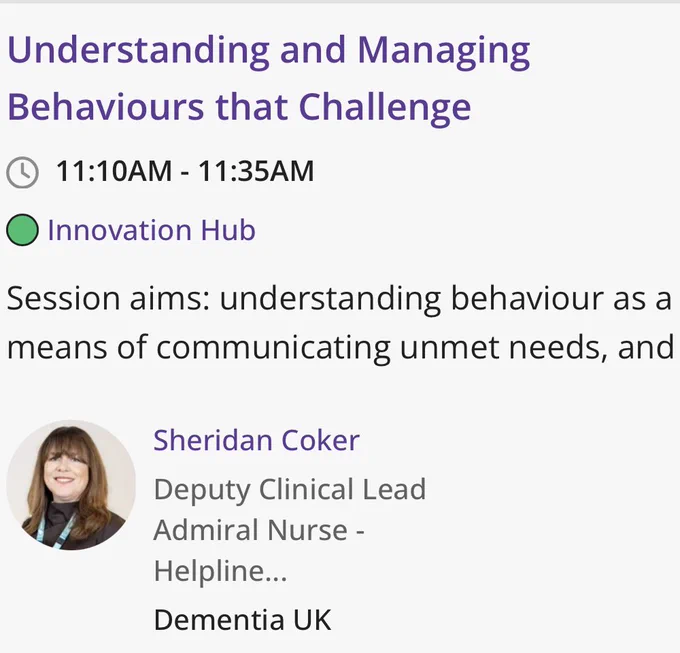 Talk title: “understanding and managing behaviours that challenge”