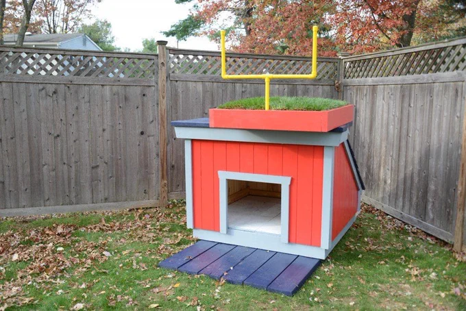 Football field dog house in New England Patriot colors by MyFixitUpLife