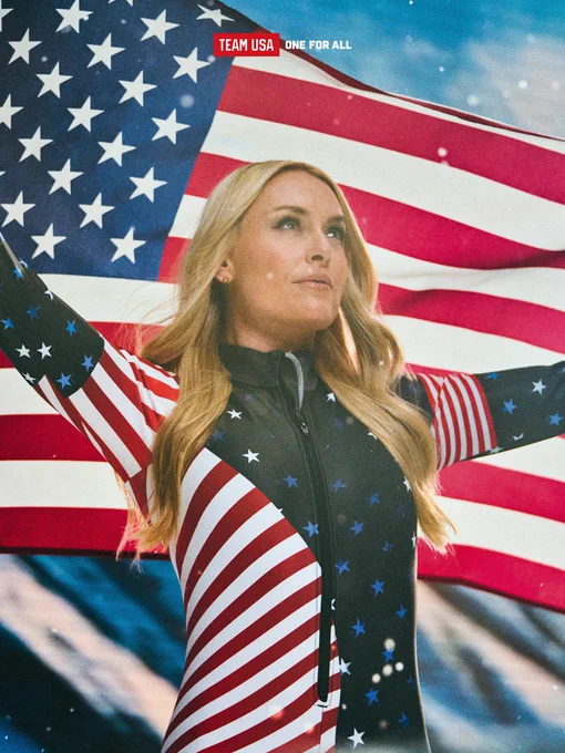 Photo of Lindsey Vonn with American flag.