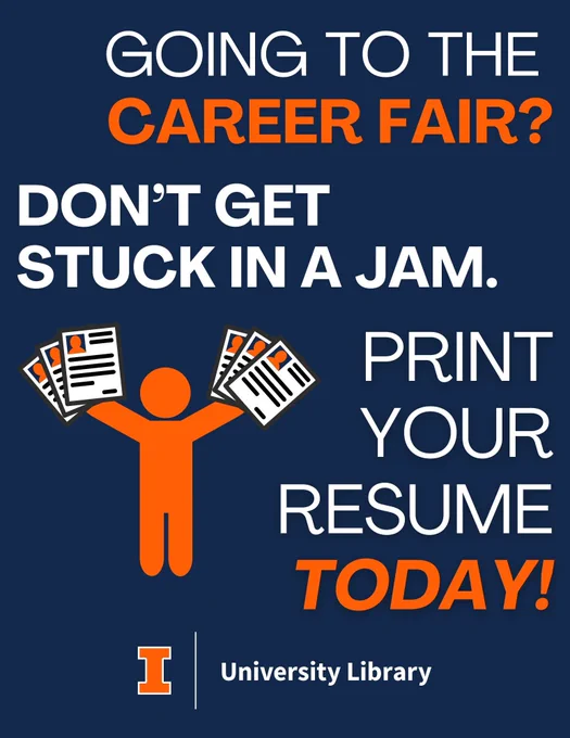 Graphic that reads: Going to the career fair? Don't get stuck in a jam. Print your resume today!