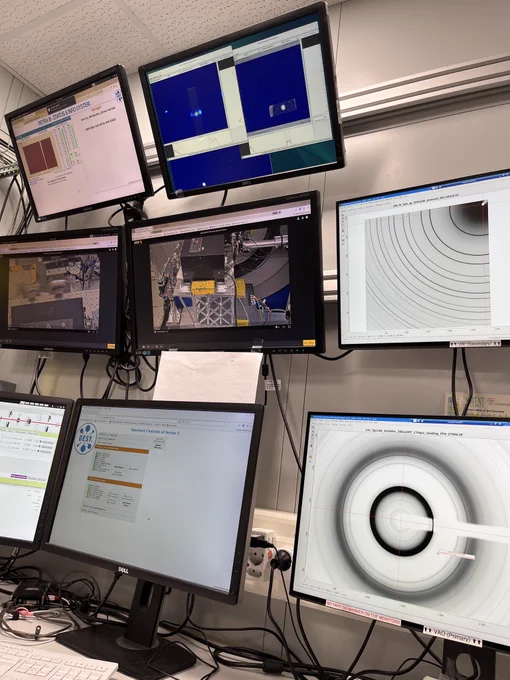 8 different computer screens showing images of instrumentation, graphs and controls