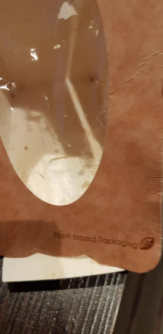 Front of packaging with writing plant based packaging at bottom