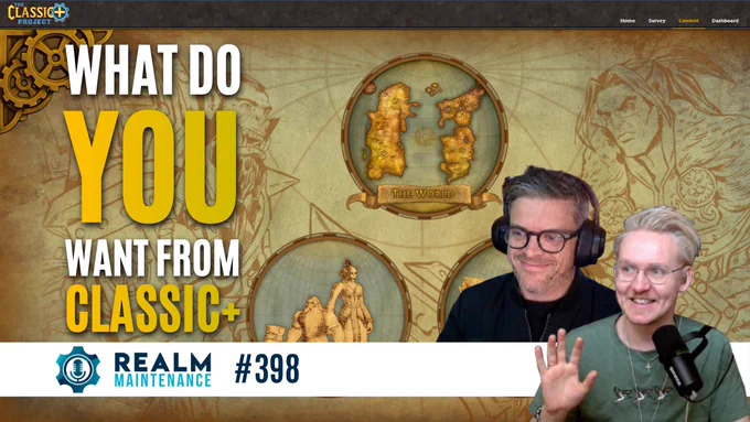 Thumbnail to the YouTube video “The Classic  Project with Joardee”. The text reads “What do you want from Classic ”, and says that this is episode #398 of the Realm Maintenance podcast. The image is a screenshot from the Classic  Project website, with photos of Ease and Joardee on the right side of the frame.