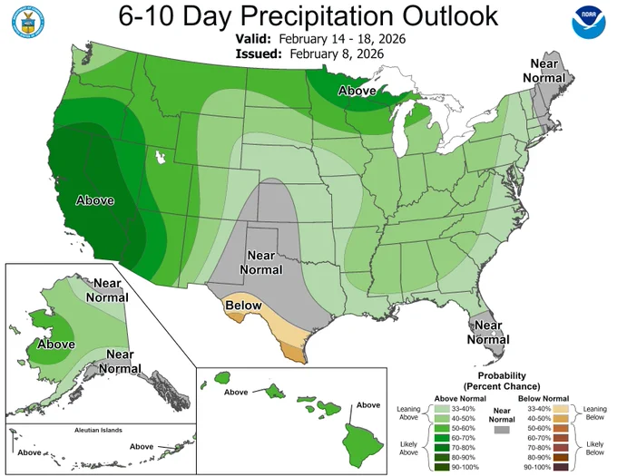 Rain outlook map of the United States.