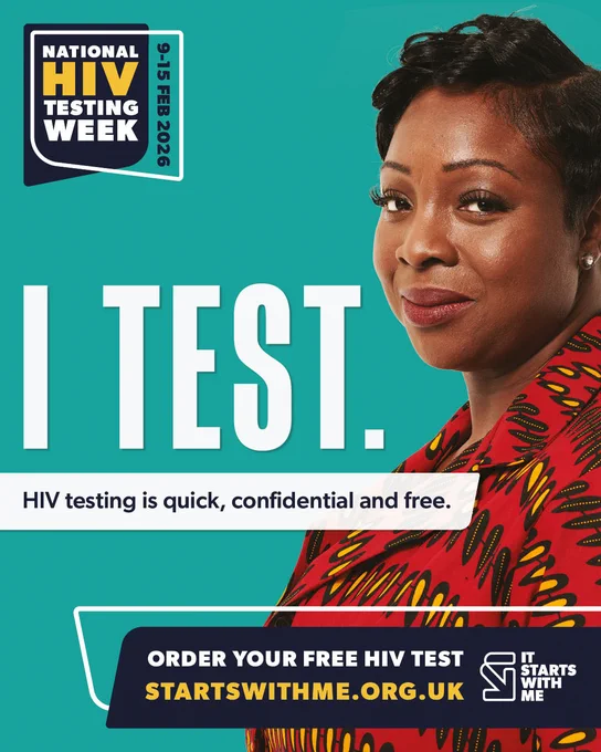 Smiling woman with text: "I TEST. HIV testing is quick, confidential, and free." National HIV Testing Week, February 9-15, 2026.