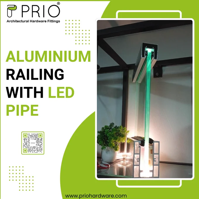 PRIO aluminium railing with LED pipe installed in modern interior