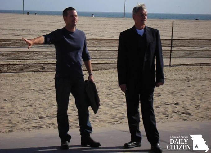 Chris O’Donnell and Mark Harmon on the set of “NCIS.” (Photo from Wikimedia Commons)