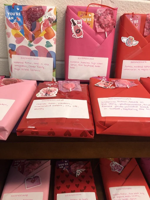 close up of blind date wrapped books 