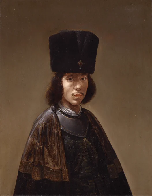 Monogrammisti I.S., Turkishattuun ja kaulasuojukseen pukeutuneen nuoren miehen muotokuva, 1638, yksityiskokoelma. Kuva: Johnny van Haeften
