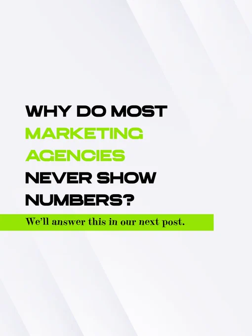 Minimal graphic from Firstclusive - Hyderabad’s Leading Branding & Marketing Agency, asking why most marketing agencies never show numbers with a clean white background and green accent.