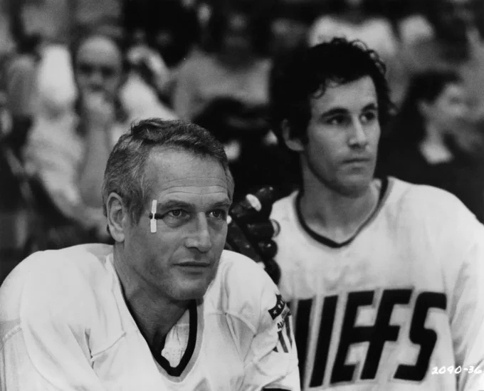 Publicity still of Michael Ontkean and Paul Newman in "Slap Shot" (1977) dir. George Roy Hill