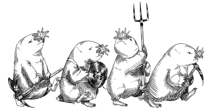 For mulaz (mole men) marching. They have makeshift weapons like pickaxes, pitchfolks, and pot-lid shields