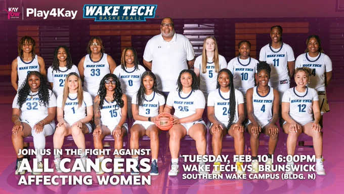Promotion for Wake Tech women's basketball Play4Kay game