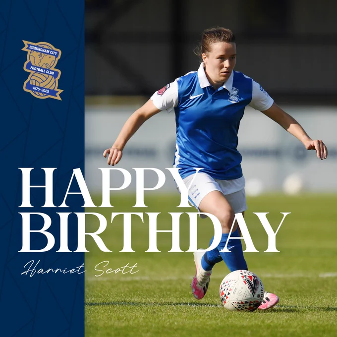 A photo of Harriet Scott playing for Birmingham City Women with the text Happy Birthday.