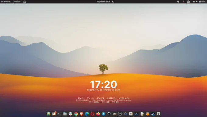 A clean, modern, and high-density Conky configuration designed for warm background gradients, specifically Optimized for Pop!_OS.