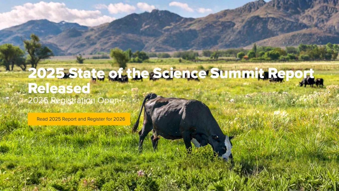 Image Description: Black cattle grazing in green field with hills and mountains in the background. Text on the image reads, "2025 State of t