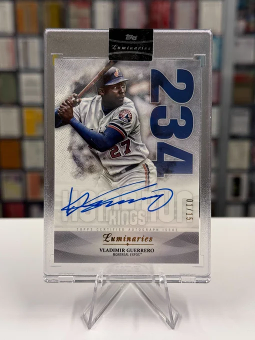 2019 Topps Luminaries Home Run Kings Autographed Card
Vladimir Guerrero, Montreal Expos (01/15)
Features the number 234, his career home run total with the Montreal Expos.
