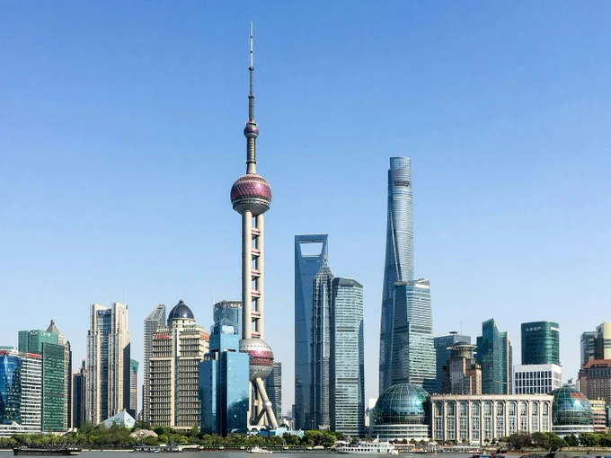The skyline of Shanghai in the early morning.