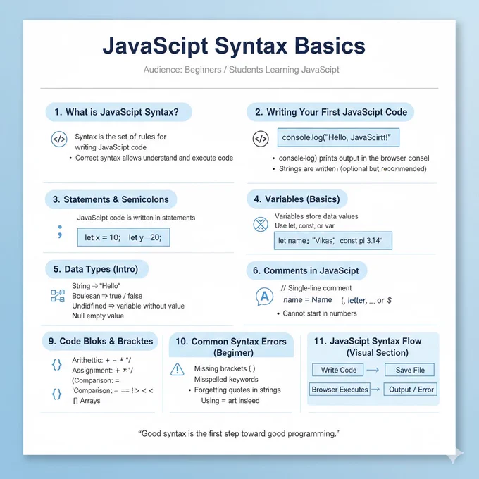 JavaScript Tutorial — Day 02

Want to master JavaScript step by step?

✅ Daily tutorials
✅ 2 JS posts every day

Don’t wait — start learning NOW!
👉 Follow for daily lessons
❤️ Like
💬 Comment
🔁 Repost

#JavaScript #LearnJS #WebDevelopment #Coding #Programming