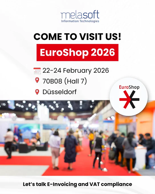 We will be at EuroShop – The World´s No. 1 Retail Trade Fair on 22–24 February 2026 in Düsseldorf. Visit us to talk about your e-invoicing setup and country specific mandates.
👉 Meet us at Booth 70B08 in Hall 7 or schedule a meeting with our team in advance to discuss your 2026 e-invoicing plans: https://www.melasoft.com/appointment-calendar
#melasoft #einvoice #taxcompliance #VAT #VATcompliance #eInvoicing #EuroShop2026 