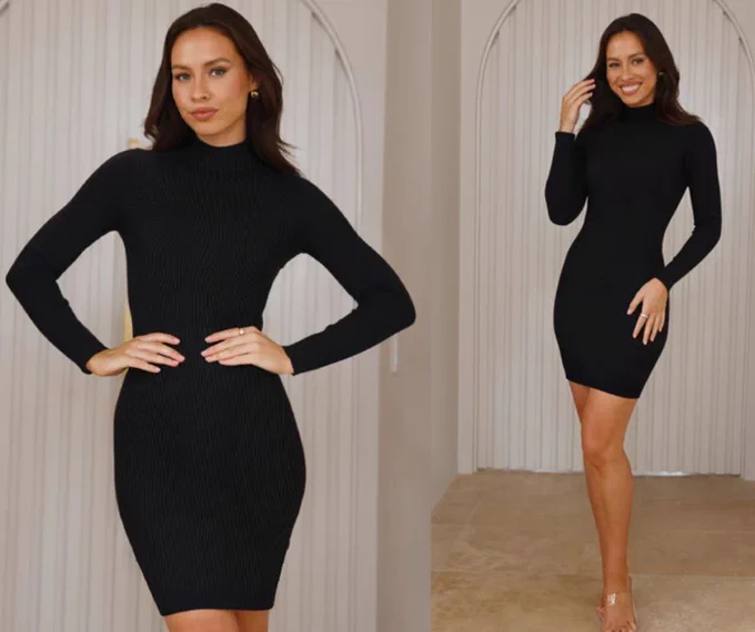 Sleek, sculpted, and effortlessly chic. 
This mock neck ribbed bodycon dress hugs in all the right places. Perfect for date nights, parties, or a polished everyday look.