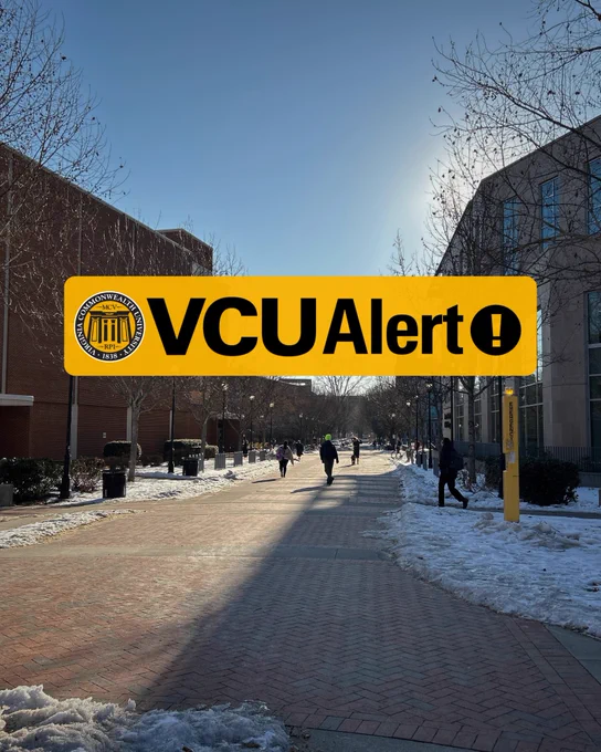 ALT: Image of VCU’s campus during the winter with text that reads, “VCU Alert.”