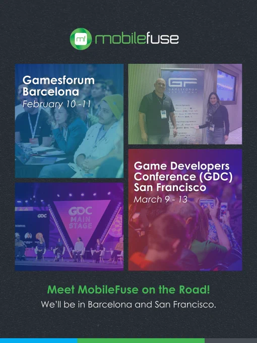 We’re hitting the road ✈️
MobileFuse will be at Gamesforum Barcelona (Feb 10–11) and GDC San Francisco (Mar 9–13).

If you’ll be attending too, we’d love to connect - reach out and let’s meet up!