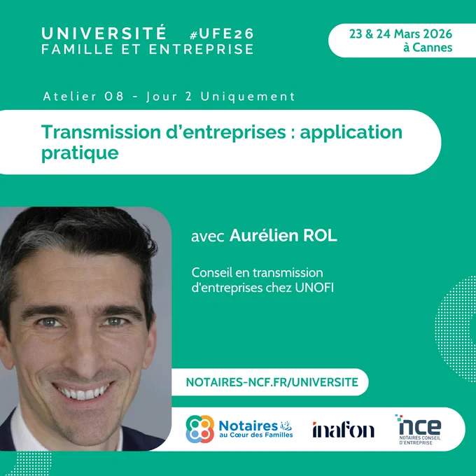 Rejoignez cet atelier exclusif animé par Aurélien ROL qui vous permettra de :
– Maîtriser l’optimisation des donations d’entreprises via le dispositif Dutreil
– Anticiper et organiser la transmission d’une société familiale, au-delà de la donation-partage