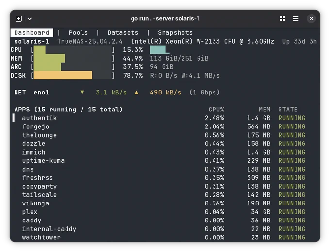 Screenshot of TrueNAS TUI