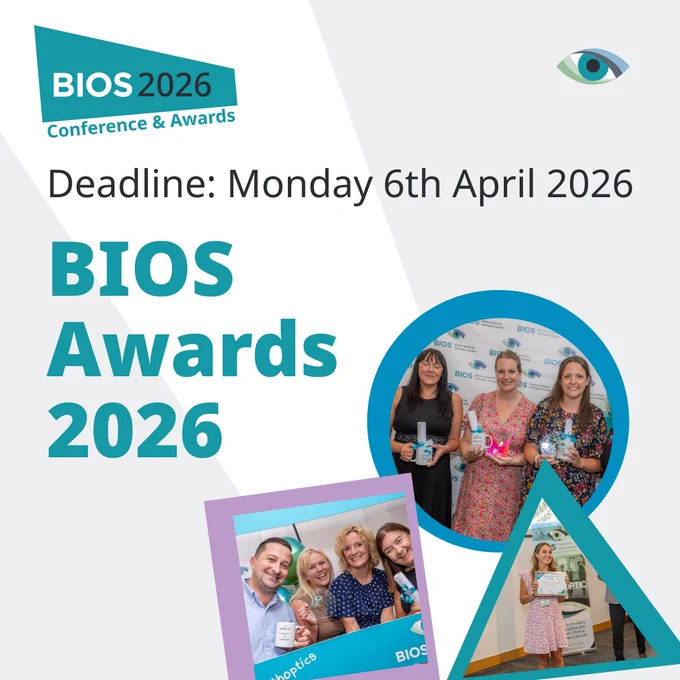 "Deadline: Monday 6th April 2026. Nominations now open! BIOS Awards 2026. Image includes BIOS 2026 icon and images of past award winners.
