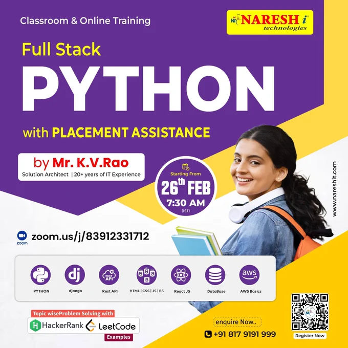 🚀 Live Full Stack Python training with Django, React, AWS & placement assistance starting Feb 26, 2026 at 7:30 AM.