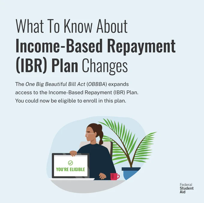 An image of a person behind a computer that says what to know about income-based repayment (IBR) plan changes. 