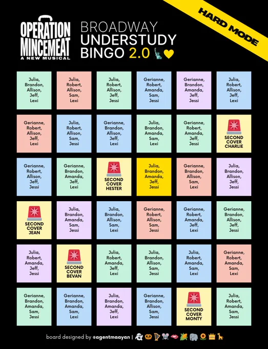 6x6 Broadway Understudy Bingo 2.0