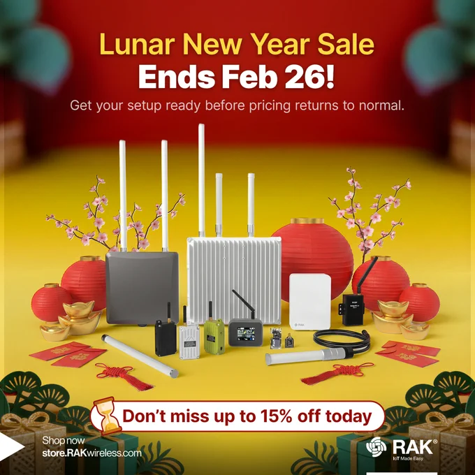 RAKwireless Lunar New Year Sale ending Feb 26 with hardware for Meshtastic and LoRaWAN builds. Last chance on discounts. 