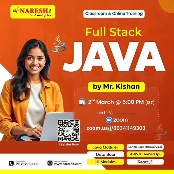 Full Stack Java live training starting March 2, 2026 at 5 PM with placement support.