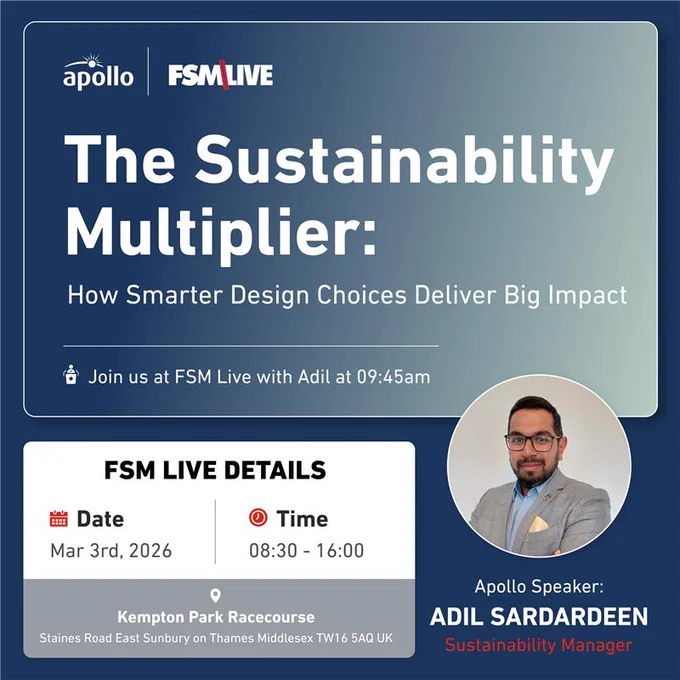 Event banner for FSM Live on March 3, 2026, featuring speaker Adil Sardardeen discussing sustainable design impact.