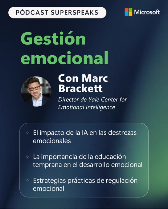 Gesti\u00F3n emocional\nCon Marc Brackett\nDirector de Yale Center for Emotional Intelligence\n\nEl impacto de la IA en las destrezas emocionales\nLa importancia de la educaci\u00F3n temprana en el desarrollo emocional\nEstrategias pr\u00E1cticas de regulaci\u00F3n emocional