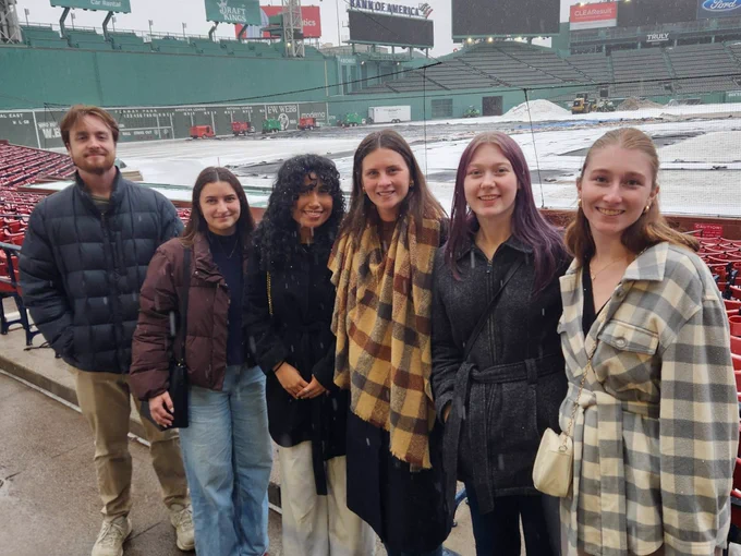 students getting tour of Fenway Park