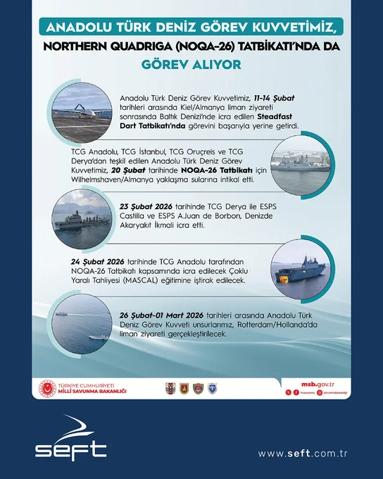 TCG DERYA, took part in the Northern Quadriga (NOQA-2026) Exercise as part of the Anadolu Turkish Maritime Task Forces, together with TCG ORUÇ REİS.

www.seft.com.tr

#Shipdesign #Shipyard #Innovation #Modernization #Military #Navy #Defence #GemiTasarımı #Tersane #NOQA2026 #TurkishNavy #TCGDERYA #TCGORUÇREİS #SEFTengineering