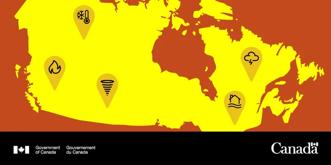 Map of Canada with different weather hazards identified