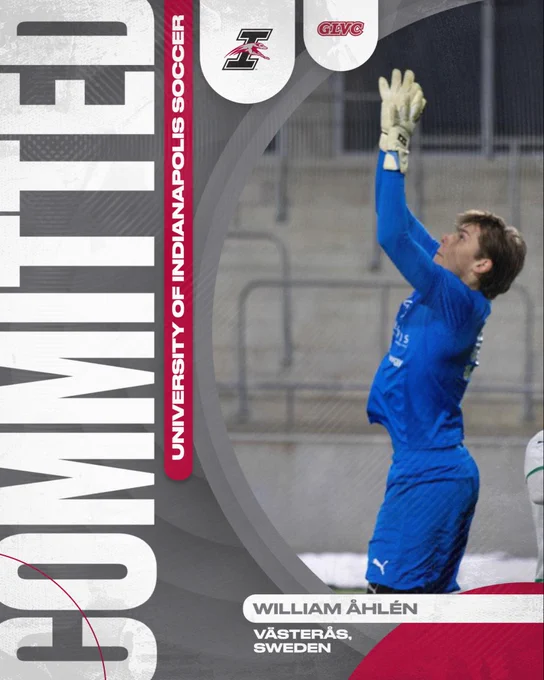 Graphic describing university of Indianapolis men’s soccer newest player, William Ahlen.