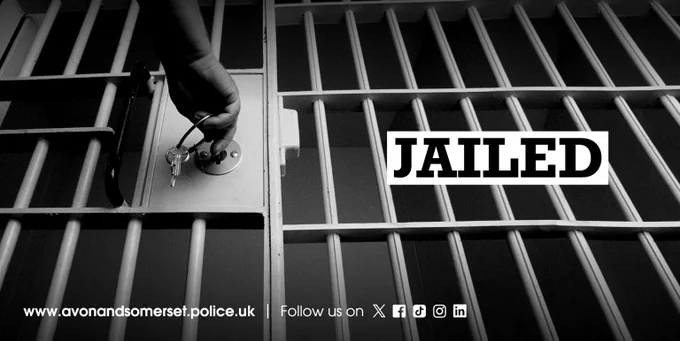 Black and white image of a jail cell and the word jailed