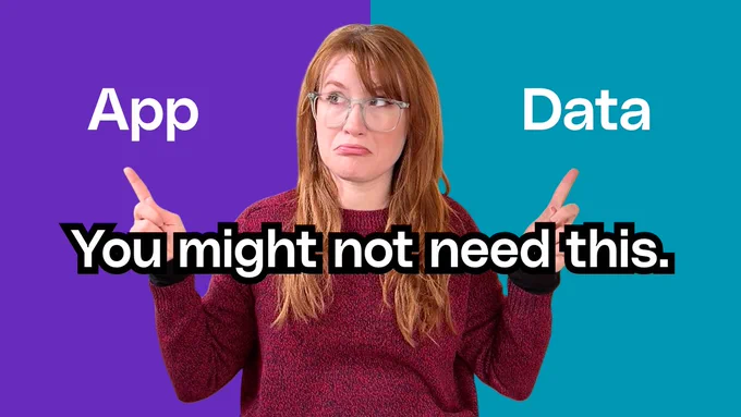 A YouTube thumbnail with Annie pointing to "App" on one side of a split screen and "Data" on the other.