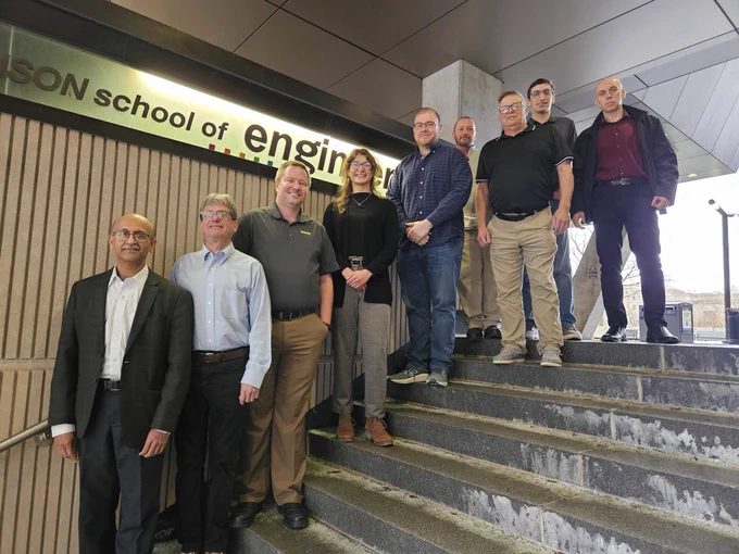 (L - R): Mukul Rastogi, Frank Santucci (alumnus), Kevin Wissner, Sabrina Helbig, Brandon Grainger, Michael Sullivan (alumnus), Tony Pollice (alumnus), Joshua Lubin (alumnus), and Liviu Mihalache