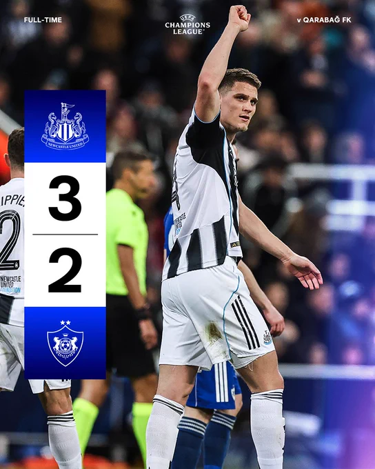FULL-TIME | Newcastle United 3 Qarabağ 2