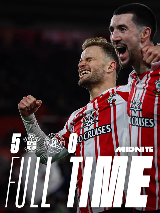 Full time. Southampton 5, QPR 0.